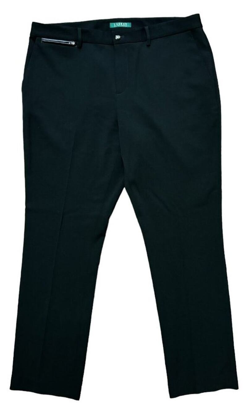 VTG RALPH LAUREN 100% Wool Straight Leg Black Trousers Fox button SZ 12
